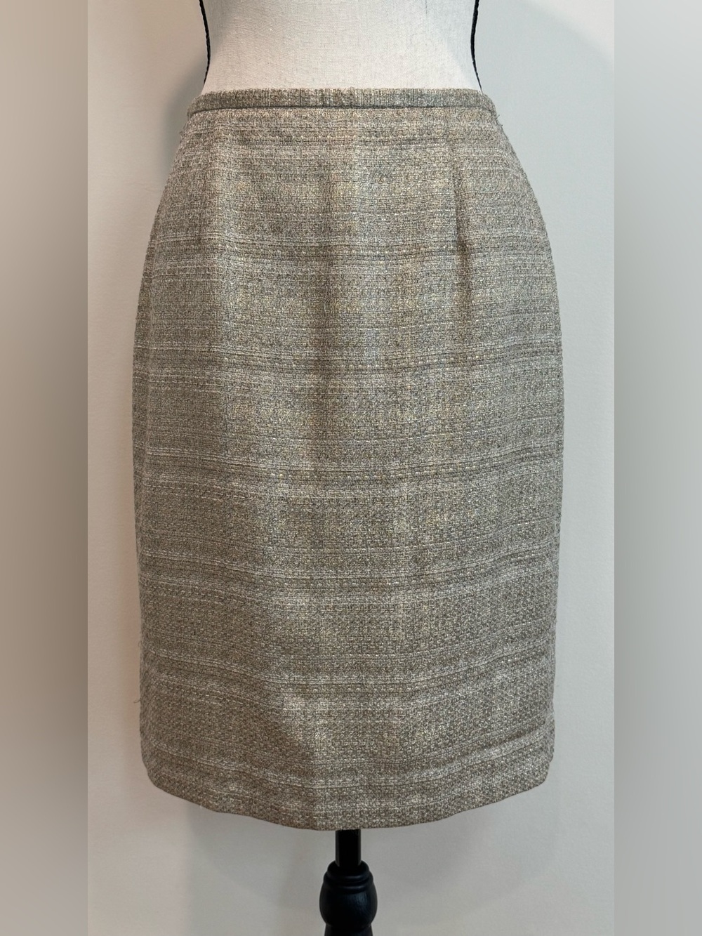 Metallic Tweed Wool Blend Pencil Skirt Petite 6 Ann Taylor Gold Silver Lined